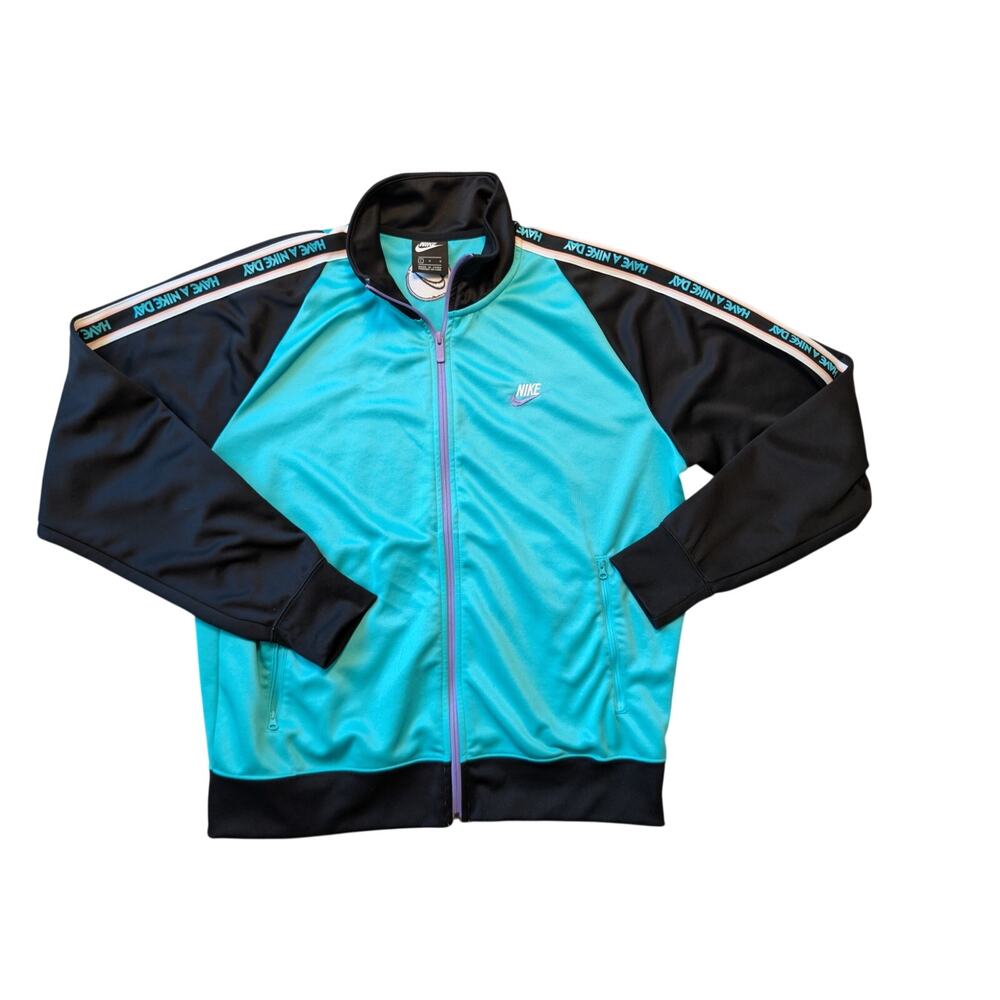 Nike Men's Teal Black Have A Nike Day Retro Style Full Zip Track Jacket Large